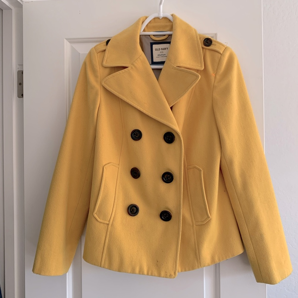 Bright yellow pea coat